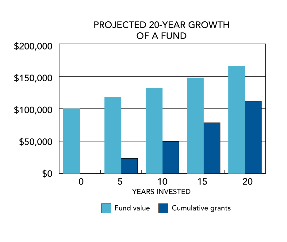 Bar chart depicting 20-year growth of a fund