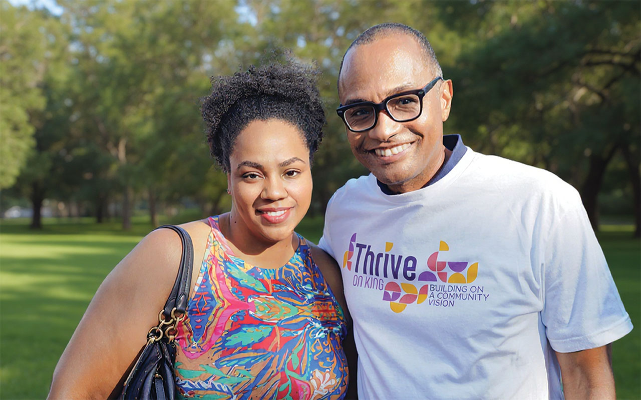 Corry Joe Biddle and Foundation President and CEO Greg Wesley at a ThriveOn King block party.