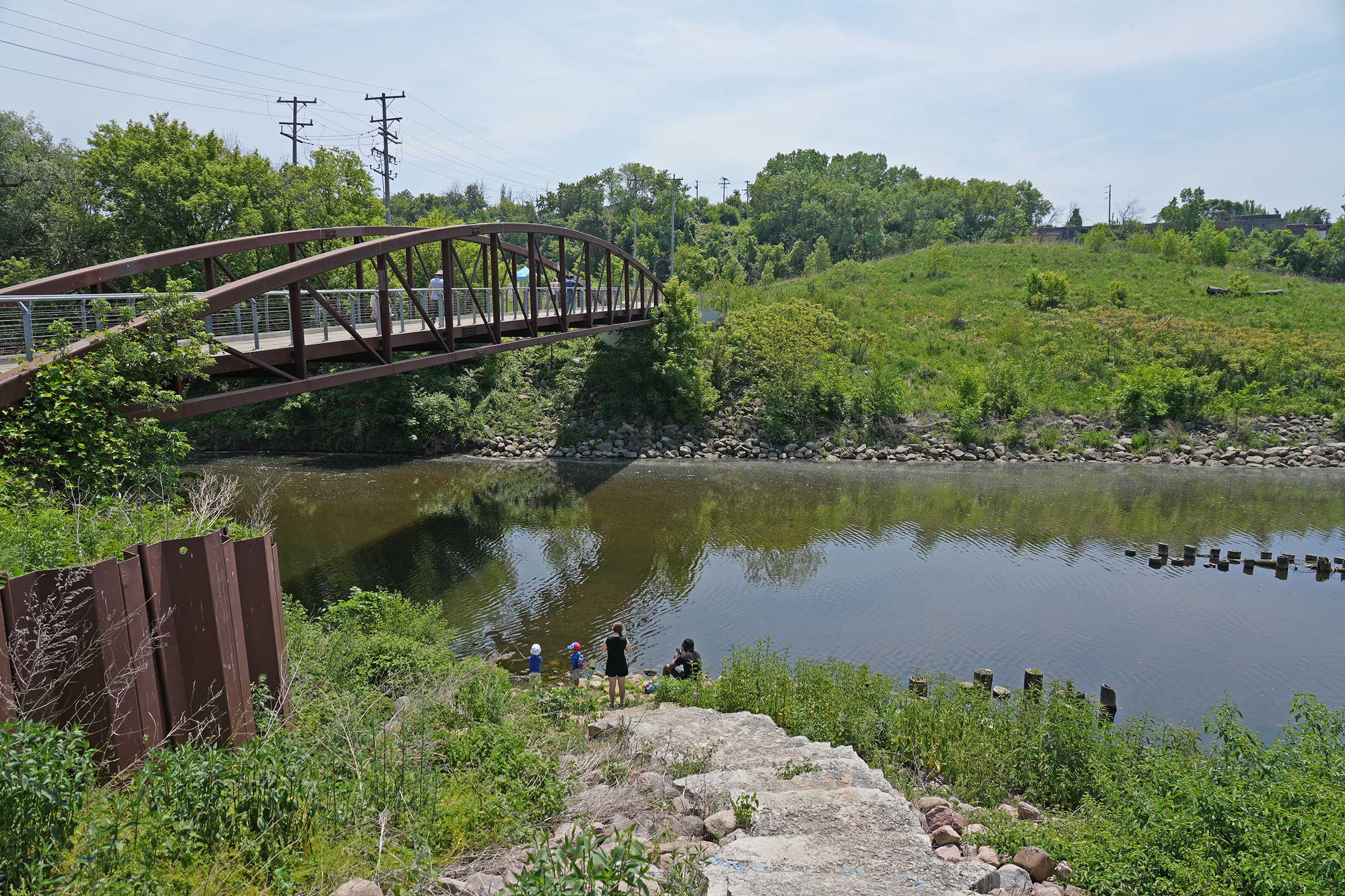 View of one a bridge at Three Bridges park in the spring