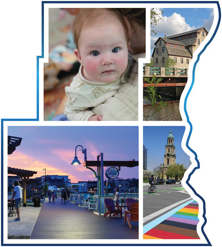 Map of Milwaukee, Waukesha, Ozaukee and Washington counties with regional photos