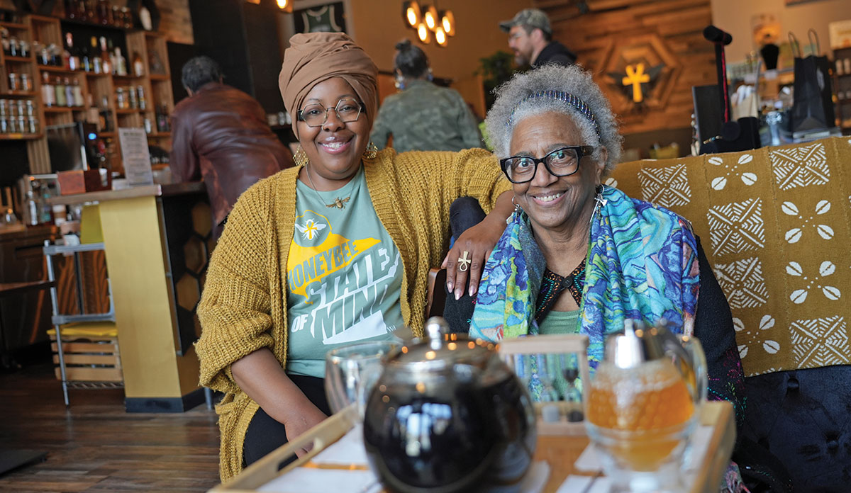 Donor Margaret Henningsen and Angela Mallett, owner of HoneyBee Sage Wellness & Apothecary, a ThriveOn Small Business Loan recipient.